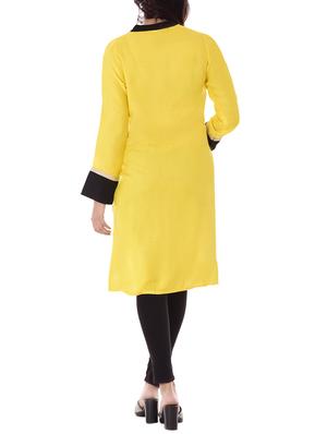 yellow rayon straight kurta - 14886048 - Standard Image - 3