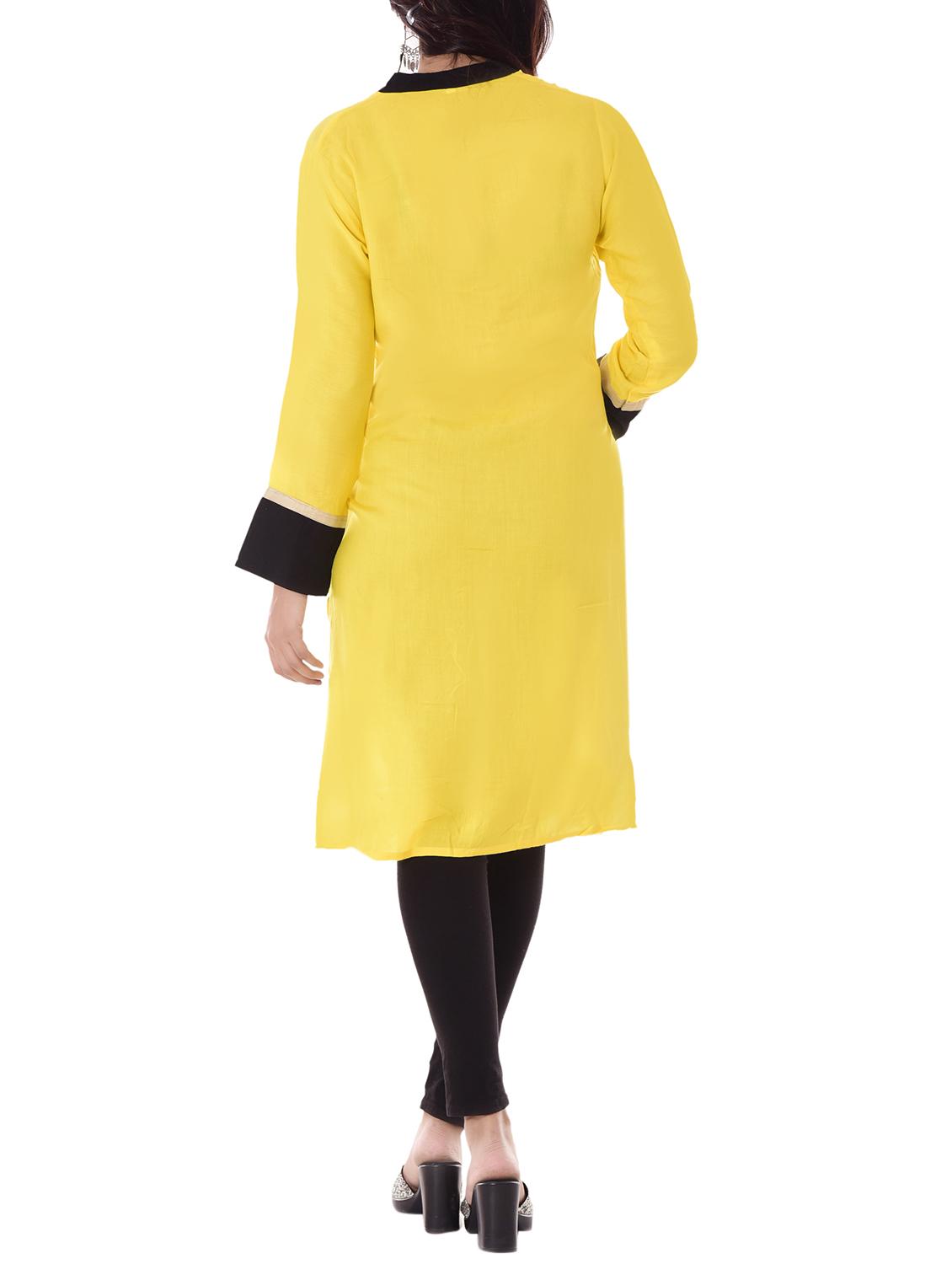 yellow rayon straight kurta - 14886048 - Zoom Image - 3