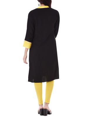 black rayon straight kurta - 14886051 - Standard Image - 3