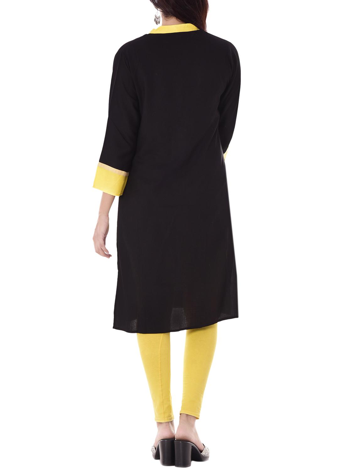 black rayon straight kurta - 14886051 - Zoom Image - 3