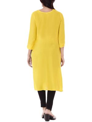 yellow rayon straight kurta - 14886057 - Standard Image - 3