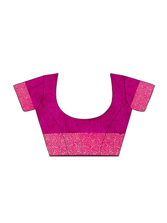 pink silk blend woven saree with blouse - 14887390 - Zoom Image - 3