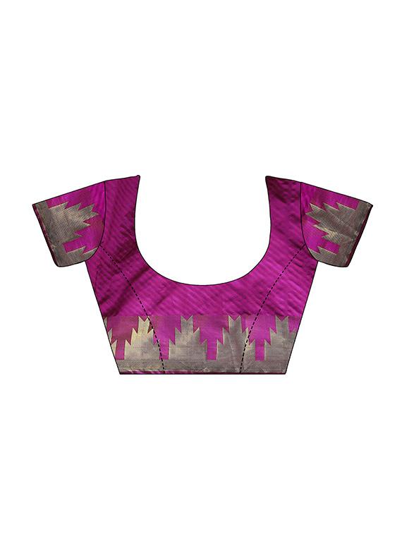 pink silk blend woven saree with blouse - 14887398 - Zoom Image - 3