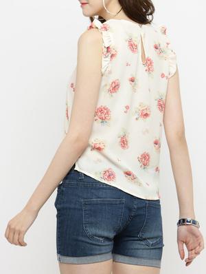 white printed georgette top - 14889432 - Standard Image - 3