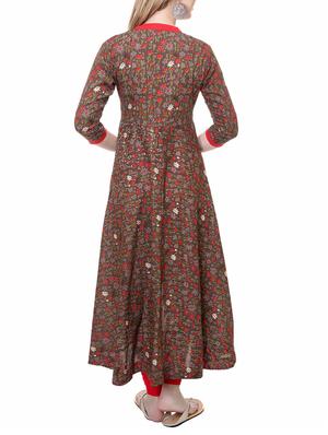 brown cotton asymmetric kurta - 14889568 - Standard Image - 3