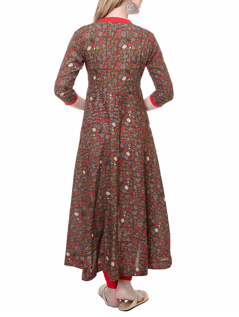 brown cotton asymmetric kurta - 14889568 - Zoom Image - 3