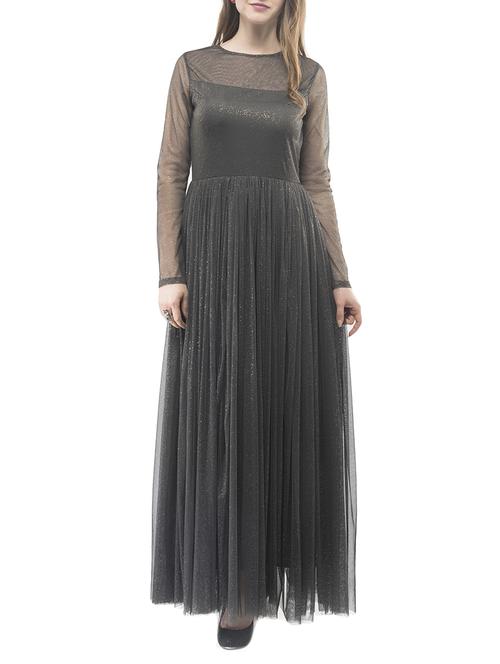 sheer panel round neck gown - 14890929 - Standard Image - 1