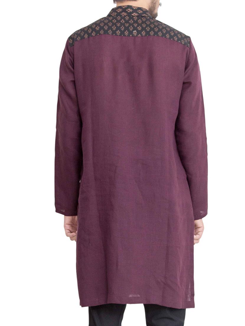 purple cotton long kurta - 14893474 - Zoom Image - 3