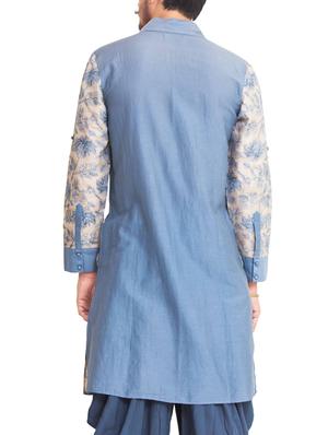 blue pure silk long kurta - 14893731 - Standard Image - 3