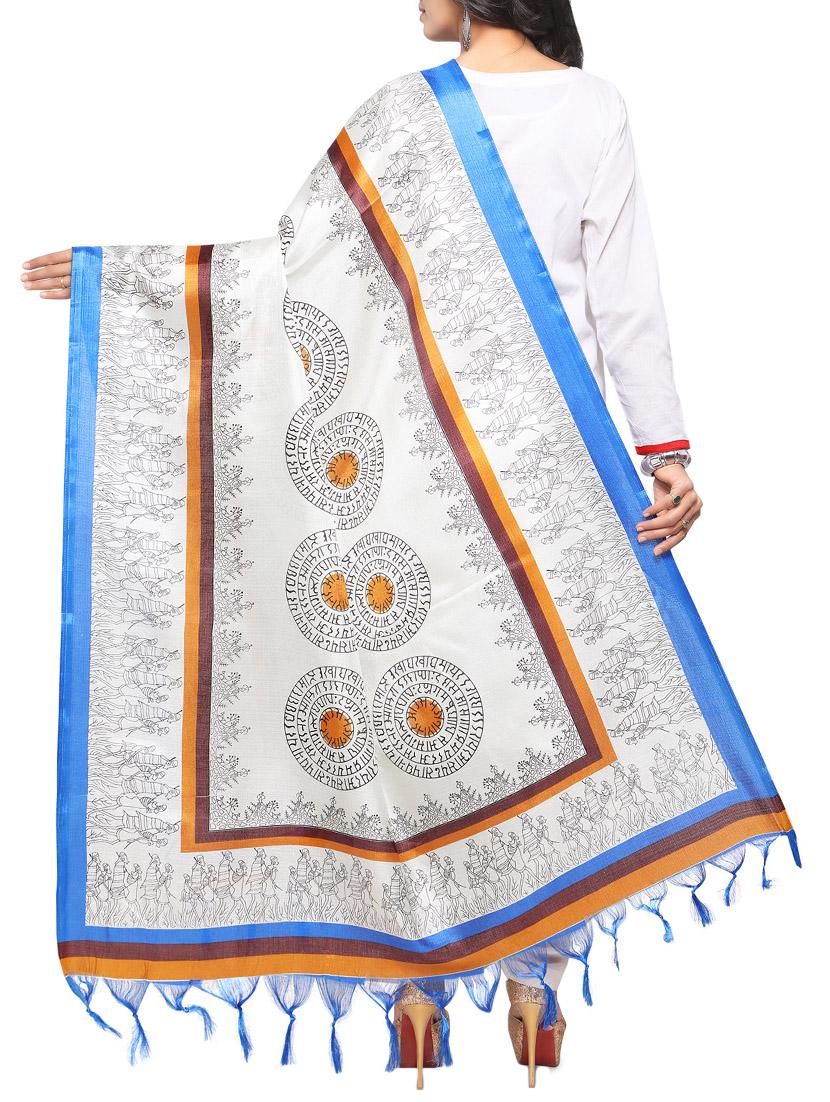 off-white art silk printed dupatta - 14894010 - Zoom Image - 3