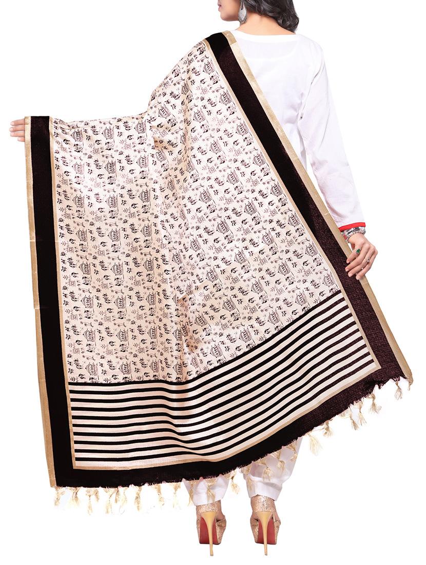beige art silk printed dupatta - 14894028 - Zoom Image - 3