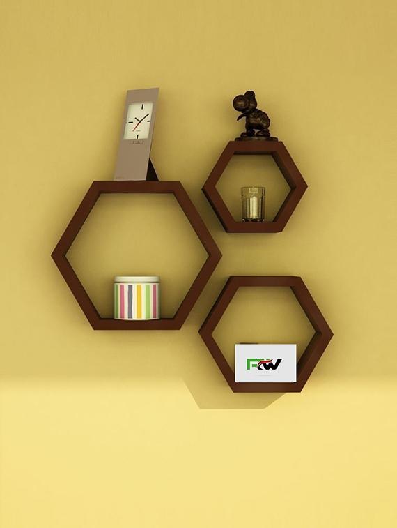 Home Deco Hexagon Shape Storage Wall Shelves Set Of 3 - 14894262 - Zoom Image - 3