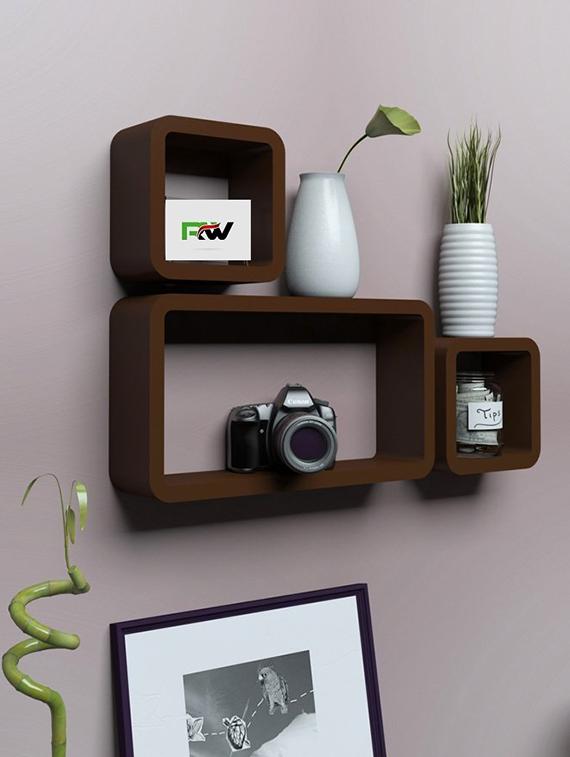Decor Home Wall Shelf Set Of 2 Cube & 1 Rectangle Wall Rack Shelves - 14894336 - Zoom Image - 3