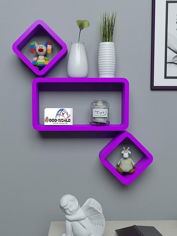 Decor Home Wall Shelf Set Of 2 Cube & 1 Rectangle Wall Rack Shelves - 14894338 - Zoom Image - 3