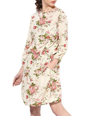 beige rayon blouson dress - 14894722 - Standard Image - 3