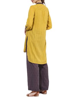 yellow cotton high-low solid kurta - 14894748 - Standard Image - 3