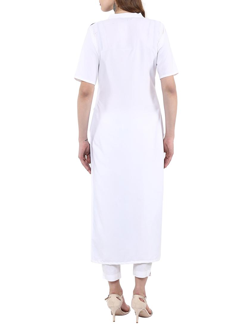 blue crepe straight kurta - 14895058 - Zoom Image - 3
