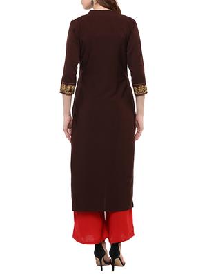 maroon crepe straight kurta - 14895059 - Standard Image - 3