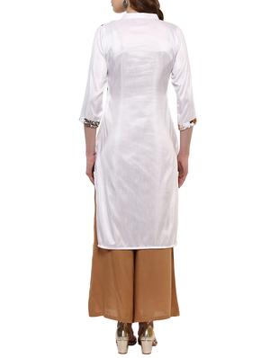 white silk blend straight kurta - 14895061 - Standard Image - 3