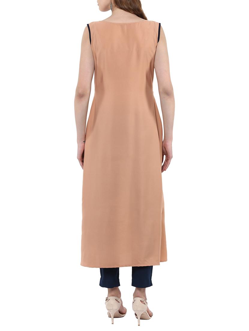 beige crepe flared kurta - 14895070 - Zoom Image - 3