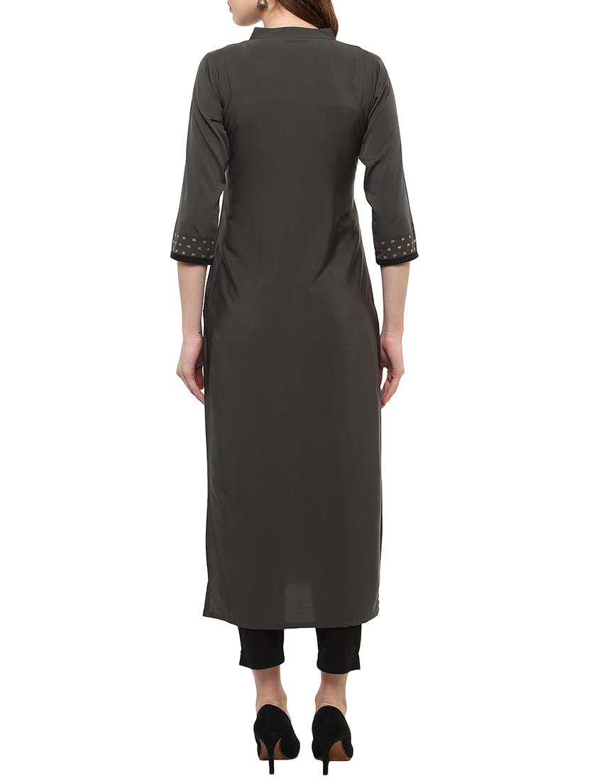 grey crepe kurta - 14895074 - Zoom Image - 3