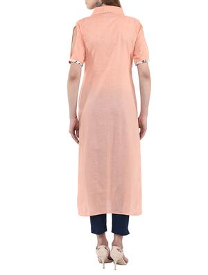 peach straight kurta - 14895103 - Standard Image - 3