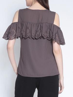 cut work detailed ruffled top - 14895297 - Standard Image - 3