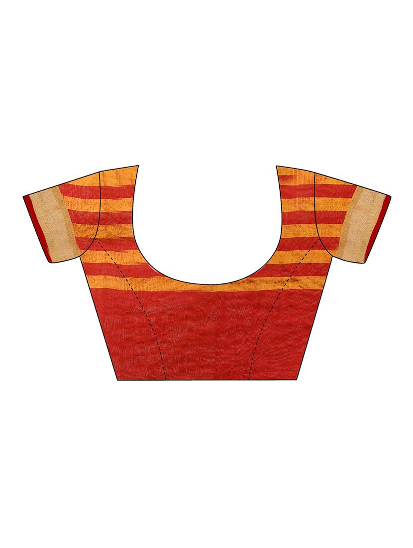 orange silk blend woven saree with blouse - 14896118 - Zoom Image - 3