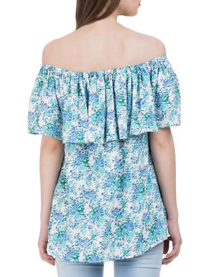 blue printed off shoulder top - 14896466 - Standard Image - 3