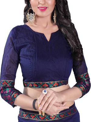 blue silk blend chanderi saree with blouse - 14896716 - Standard Image - 3