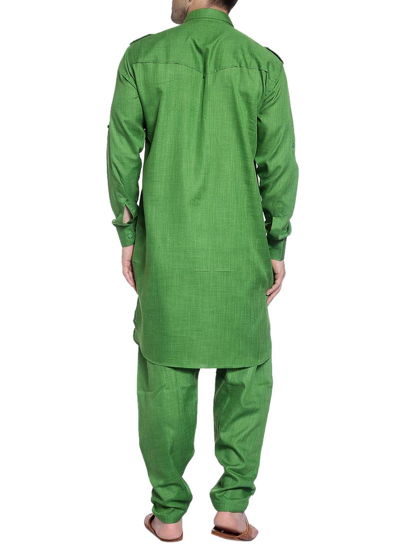 green cotton pathani ethnic wear set - 14899883 - Zoom Image - 3