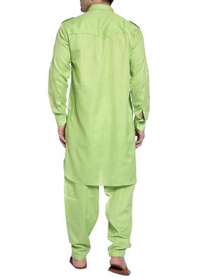 green cotton pathani ethnic wear set - 14899968 - Standard Image - 3