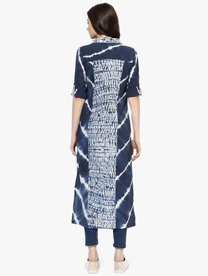 Indian Dobby blue cotton a-line kurta - 14900586 - Standard Image - 3