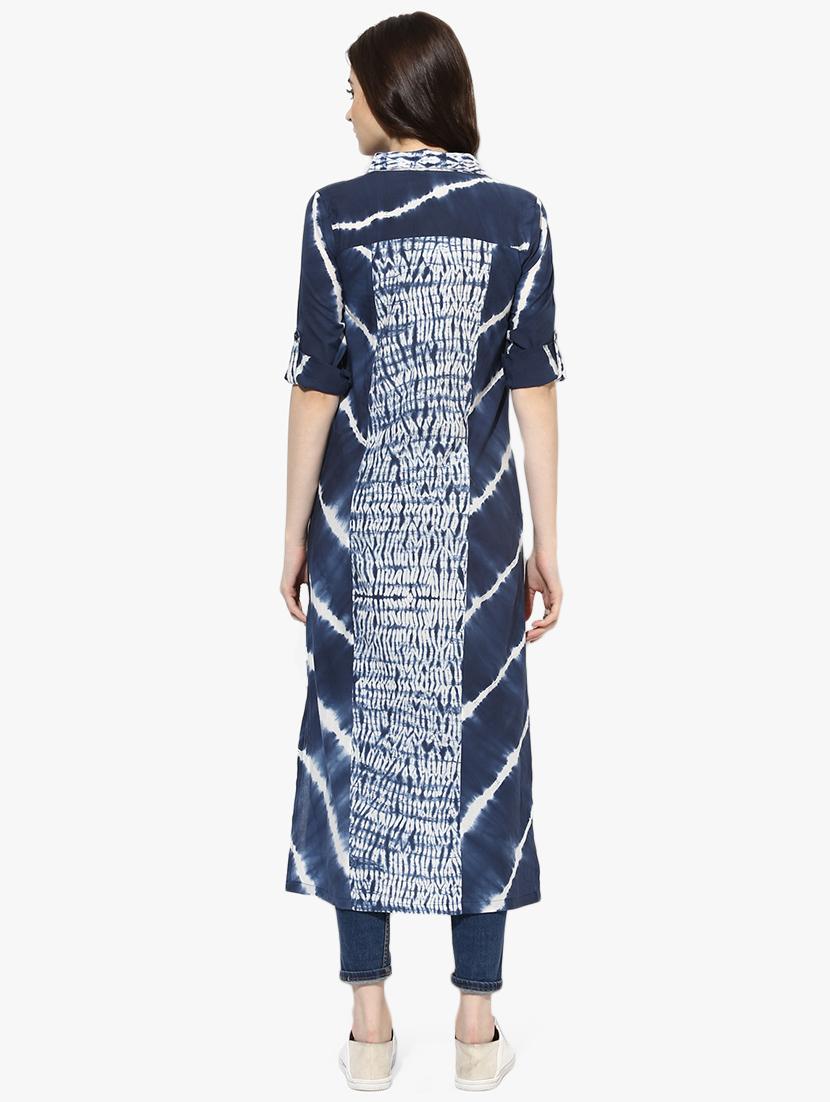 Indian Dobby blue cotton a-line kurta - 14900586 - Zoom Image - 3