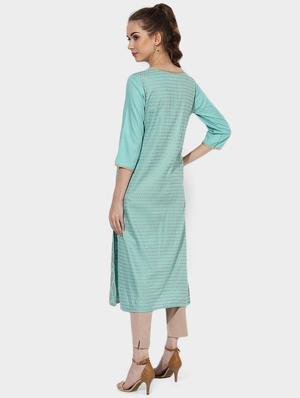 Indian Dobby turquoise rayon a-line kurta - 14900600 - Standard Image - 3