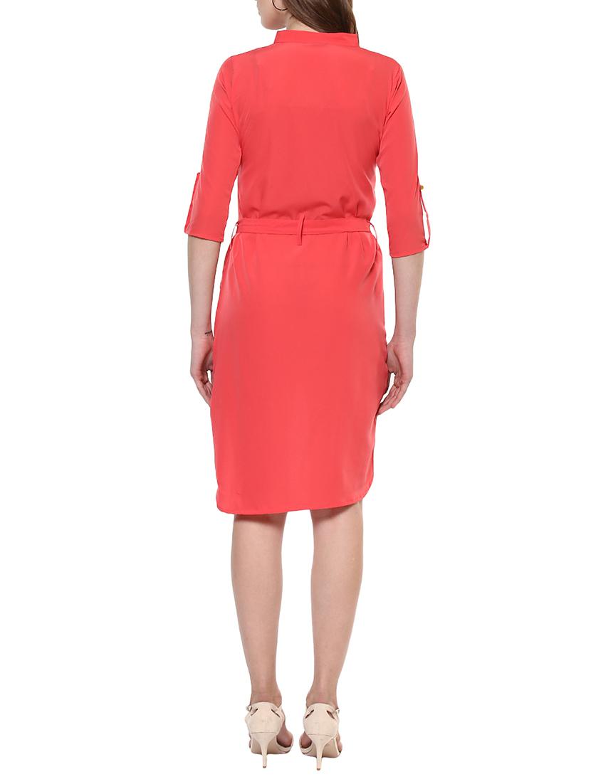 solid red asymmetric dress - 14900642 - Zoom Image - 3