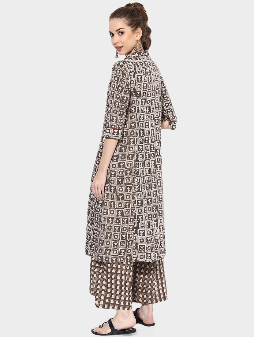black cotton a-line kurta - 14901683 - Zoom Image - 3