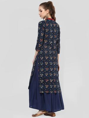 Indian Dobby blue cotton straight indigo kurta - 14901695 - Standard Image - 3