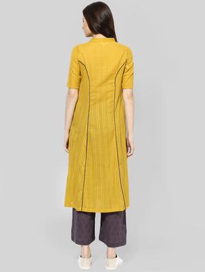 yellow cotton aline kurta - 14901699 - Standard Image - 3