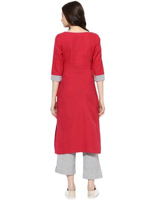 red cotton straight kurta - 14901709 - Standard Image - 3