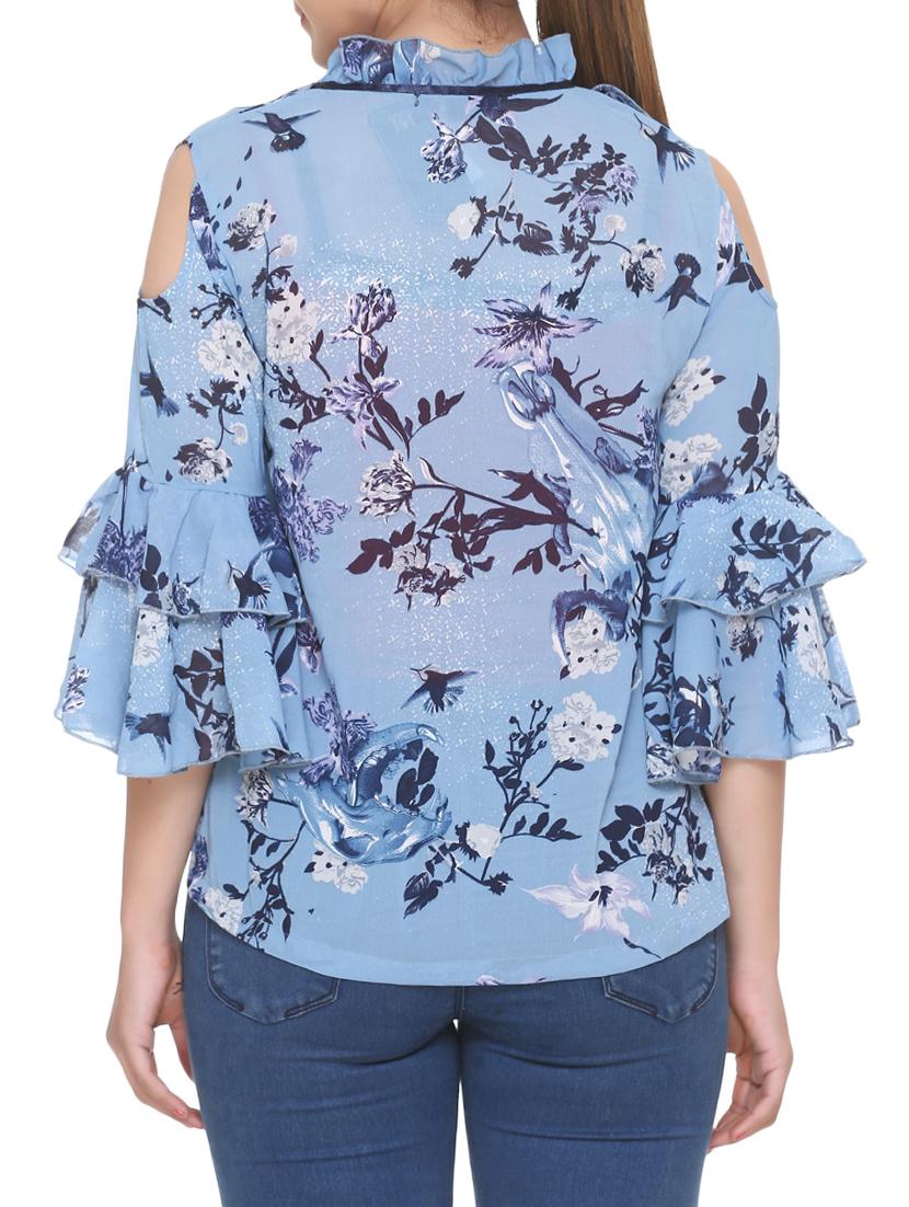 blue georgette ruffled top - 14902270 - Zoom Image - 3