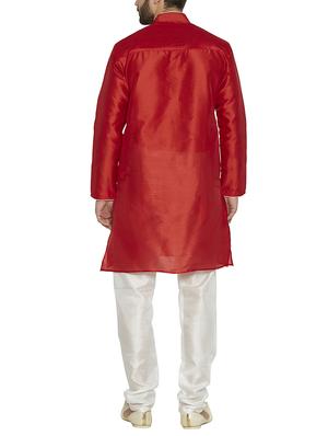 red dupion kurta pyjama set - 14902497 - Standard Image - 3