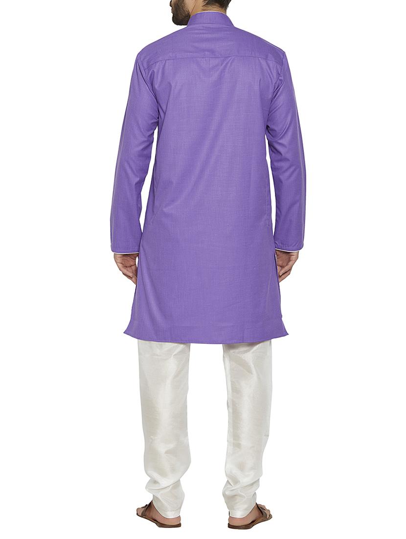 purple cotton kurta pyjama set - 14902504 - Zoom Image - 3