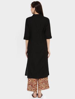 Indian Dobby black cotton a-line kurta - 14903229 - Standard Image - 3