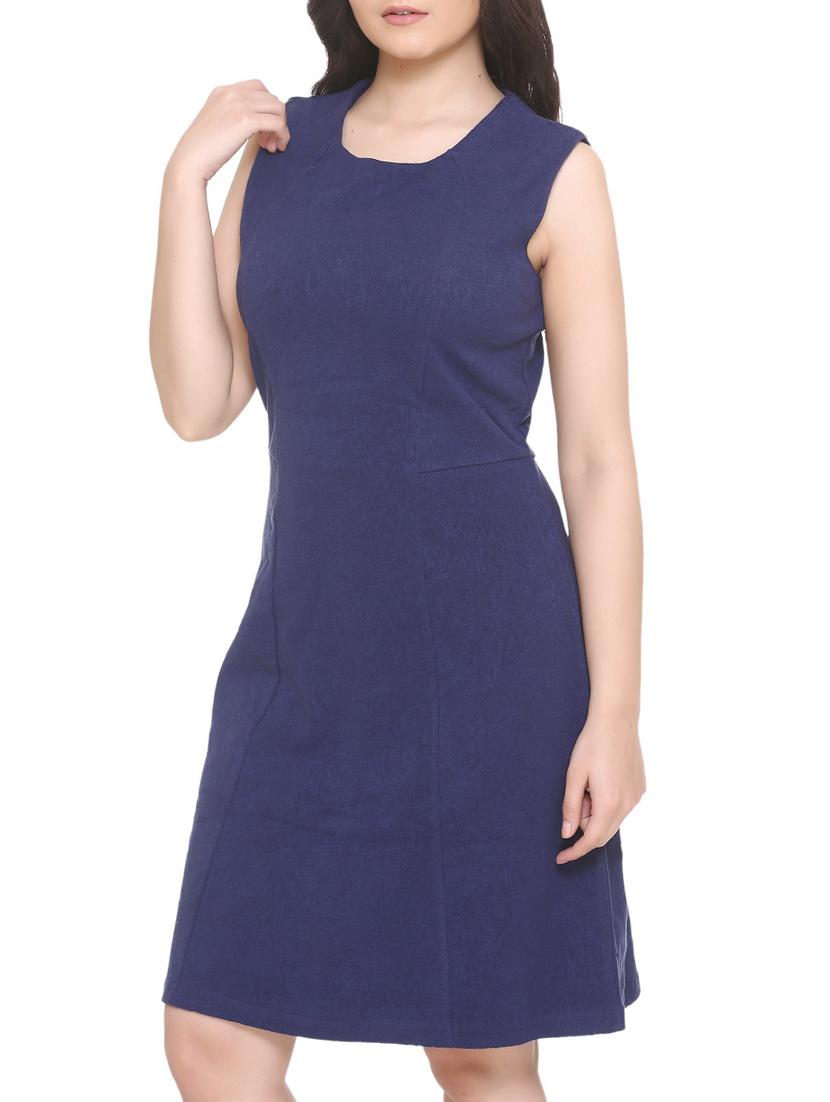 navy blue solid a-line dress - 14903641 - Zoom Image - 3