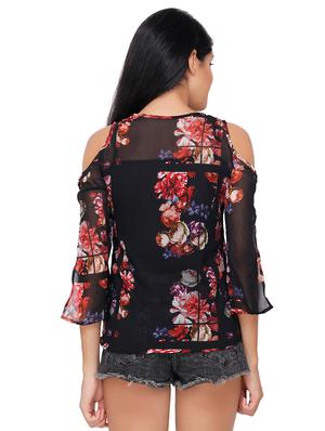 black printed georgette top - 14904075 - Standard Image - 3