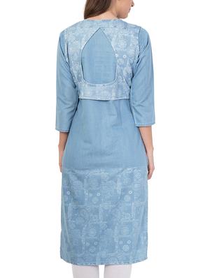 denim straight kurta with jacket - 14904262 - Standard Image - 3