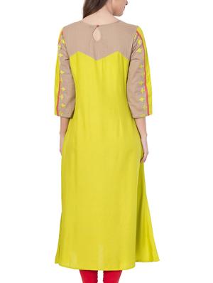yellow rayon a-line kurta - 14904274 - Standard Image - 3