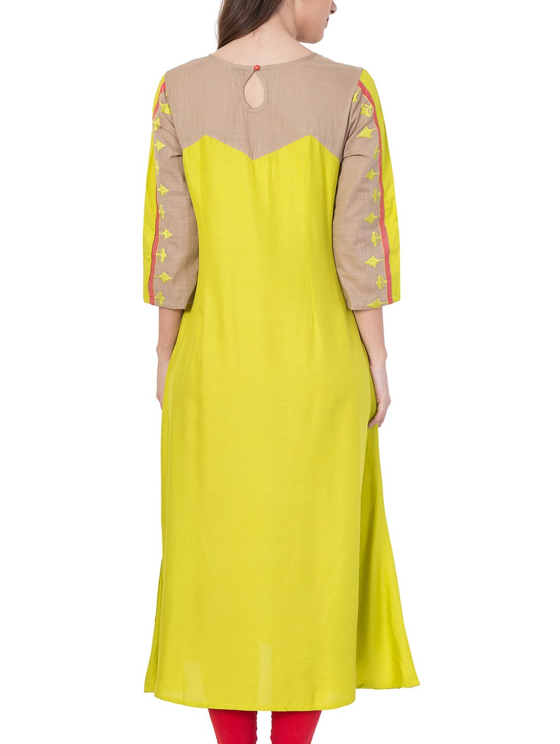 yellow rayon a-line kurta - 14904274 - Zoom Image - 3