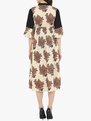 beige printed a-line dress - 14904855 - Standard Image - 3